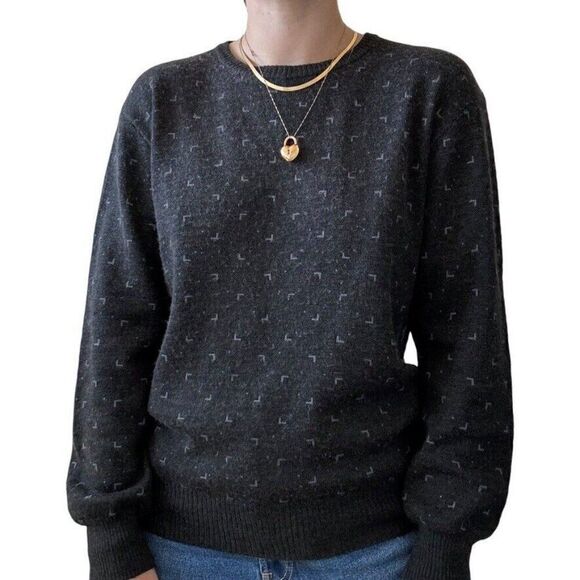 Vintage Unisex Gray Geometric Wool Oversized Preppy Crew Neck Sweater Sz M - Picture 1 of 7